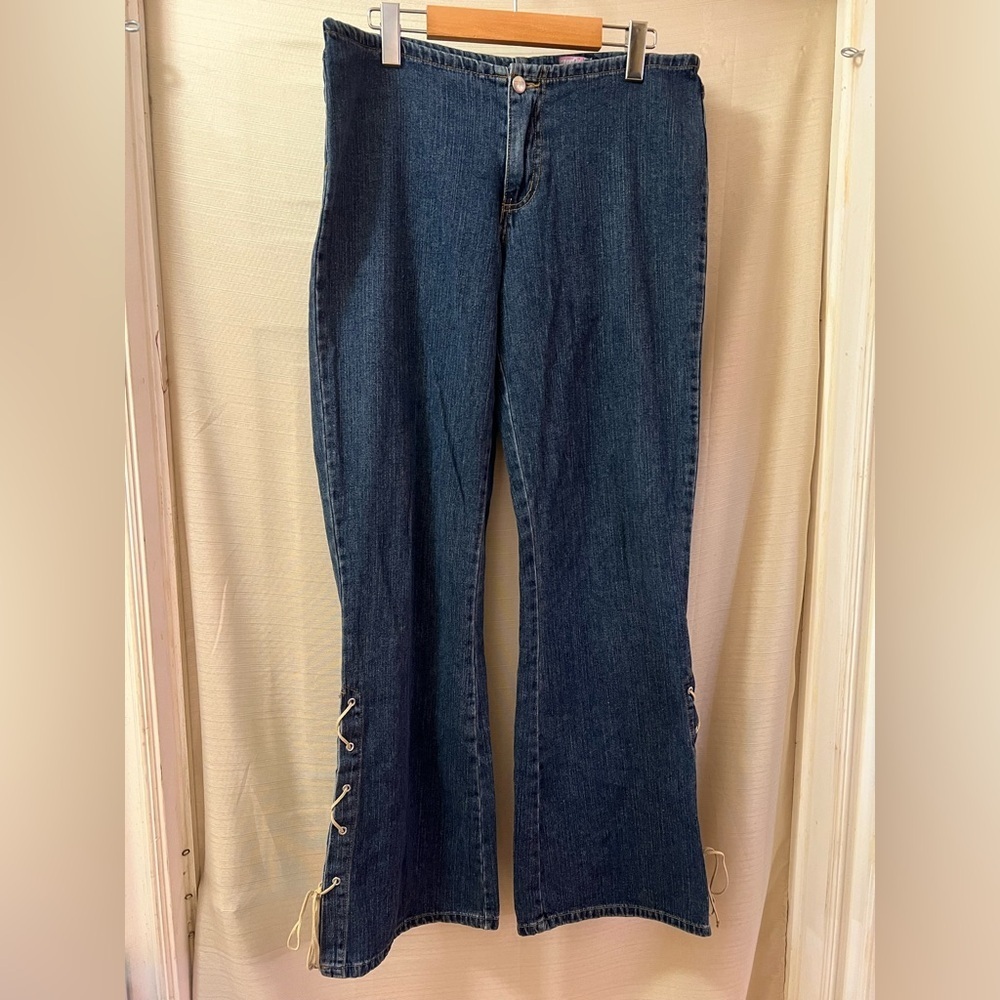 Vintage Bubblegum USA Lace Up Flare Jeans Y2K Women’s 11/12 Bootcut Denim Pants - Picture 4 of 9